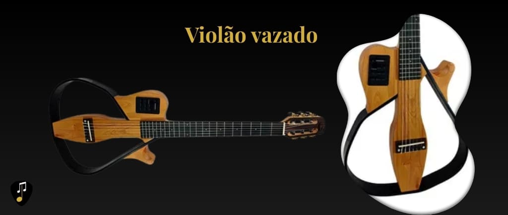 Tipos violão modelo vazado tocando com estilo